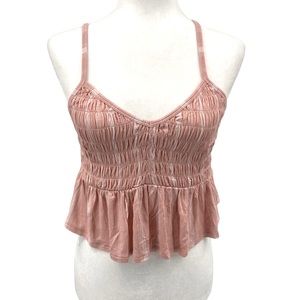 SO Smocked Peplum Cropped Blush Pink Striped Tank Top - M